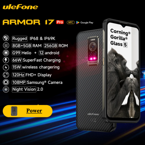 Ulefone Armor 17 Pro Rugged Smartphone Night Vision 13GB 256GB Helio G99 4G Mobile Phones 120Hz 108MP Android 12 NFC Global